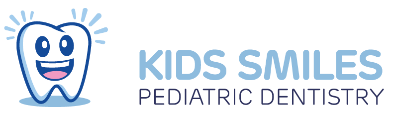 Kids Smiles Pediatric Dentistry logo with happy cartoon tooth and blue lettering