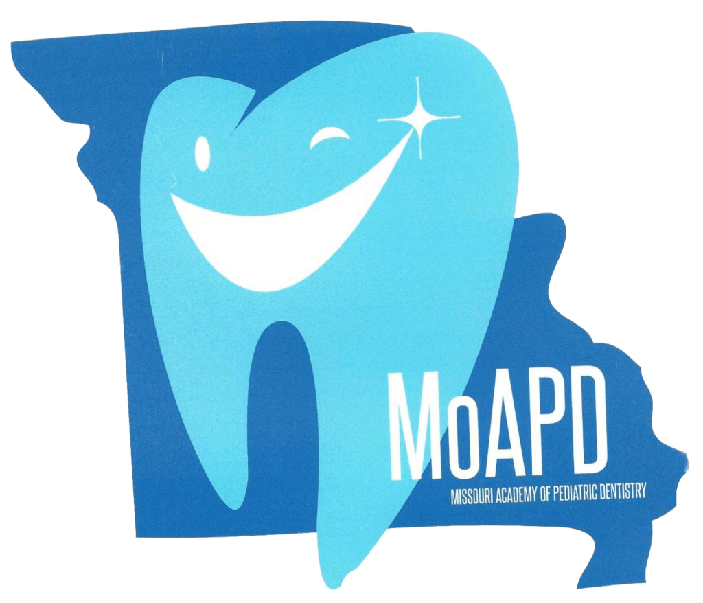 Logo for Missouri Academy of Pediatric Dentistry (MoAPD) featuring a smiling tooth over a Missouri state outline